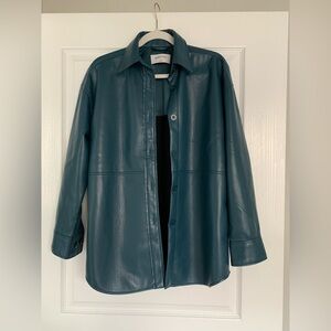 Aritzia / Babaton Dark Teal Pelli Vegan Leather Shirt Jacket XS